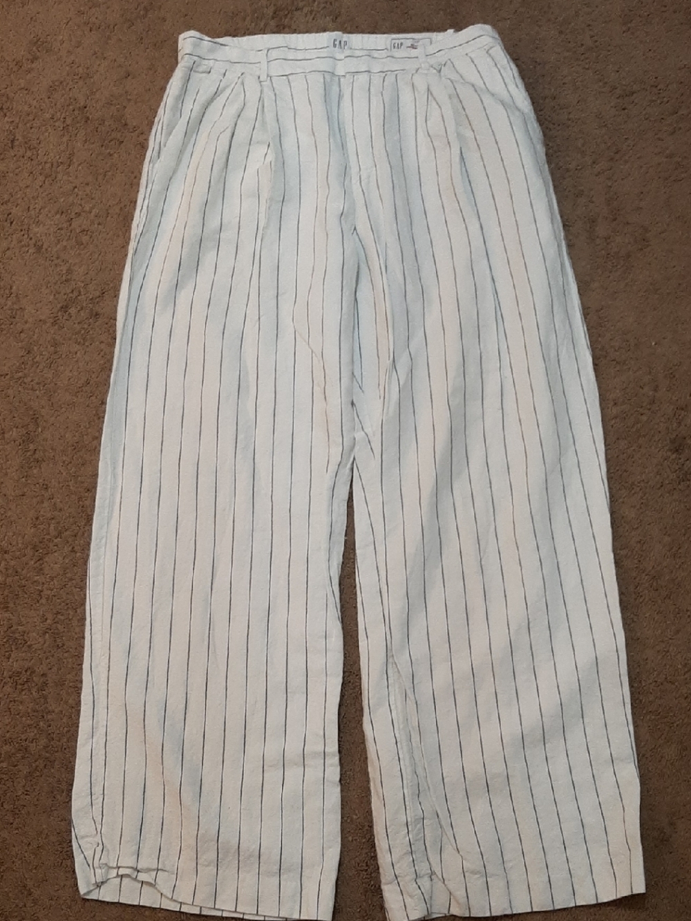 20 - GAP White-Navy Full-Leg Linen-Blend Pants with Navy Pinstripes